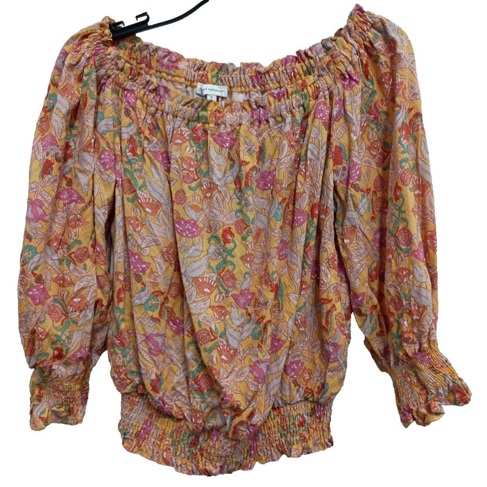 Cupcakes & Cashmere Womens BOHO Festival Top Small Floral Puff Sleeve‎ NEW